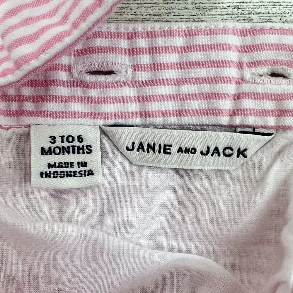 🦄 3/$36 Janie and Jack Seersucker Jumpsuit Girls 3–6M Pink Stripe Ruffle Cotton